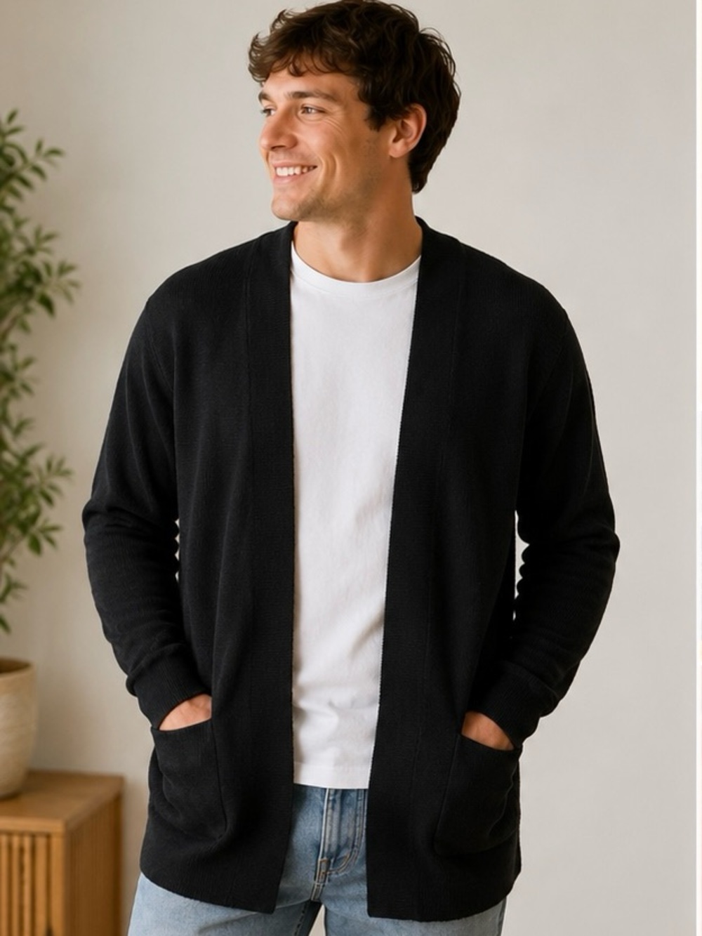 Jack & Jones Premium Black Open Front Knit Cardigan Men’s Medium